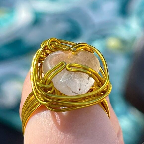 ✨ RUTILATED QUARTZ NATURAL WIREWRAPPED GEMSTONE CHUNKY RING ✨ - Picture 1 of 13